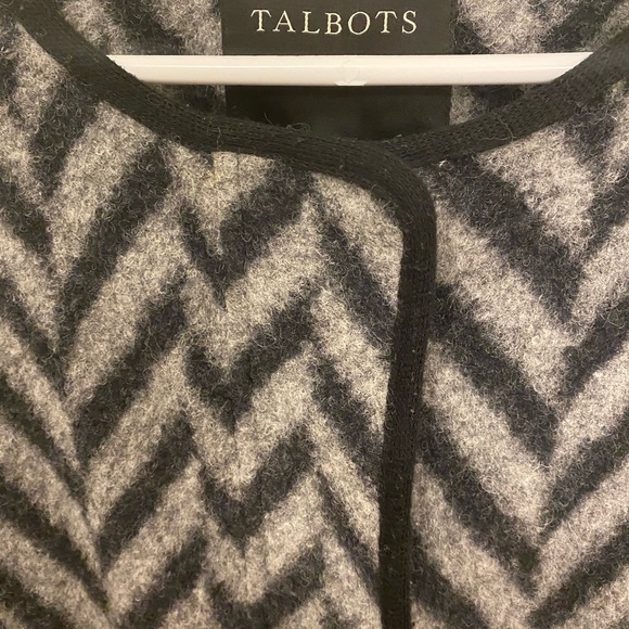 Talbots Wool Chevron Herringbone Pattern Long Sweater Jacket Coat Full Zip - Picture 6 of 13